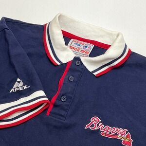 VTG 90's Atlanta Braves Apex One MLB Polo Golf Shirt Mens Small Baseball Blue